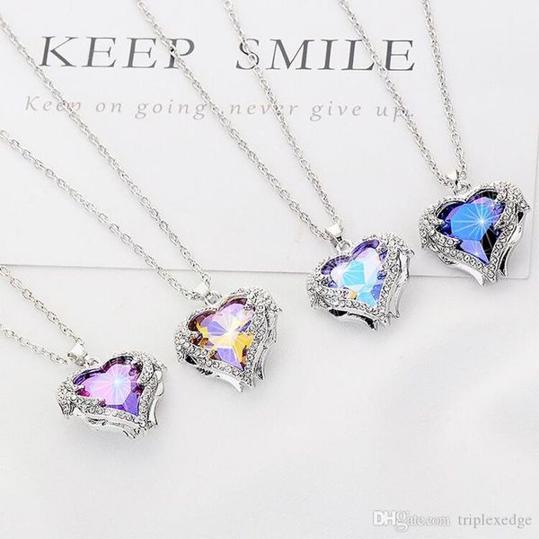 

fashion angel wings heart shape pendant necklace with amethyst crystal for women fine jewelry valentine's day gifts, Silver