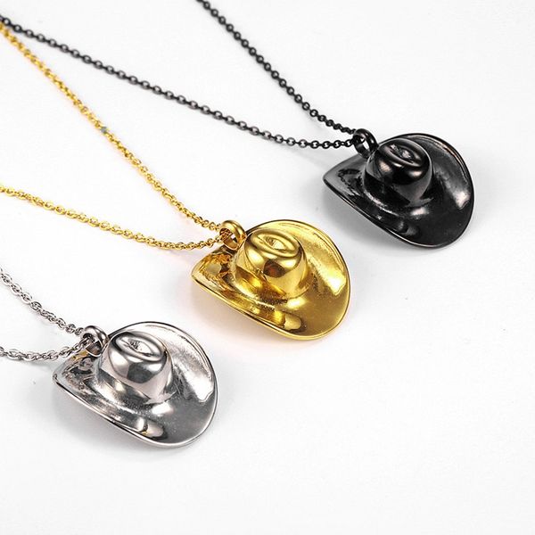 

titanium steel cowboy hat shaped cremation urn pendant necklace ash into urn cremation jewelry for men women memorial necklace, Silver