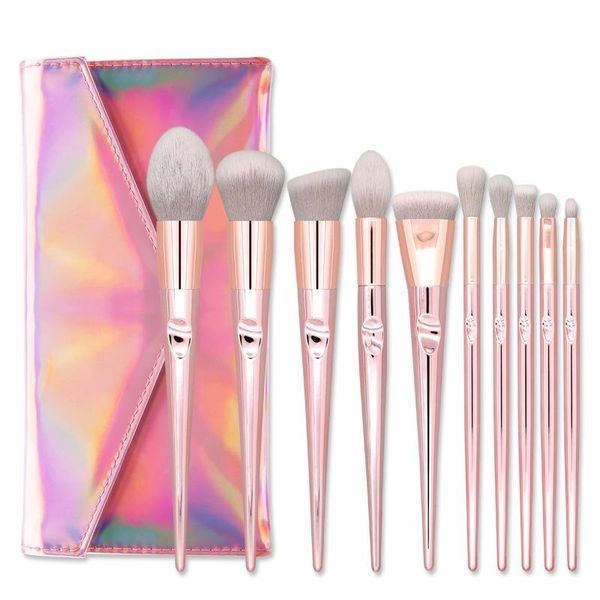 

10pcs rose gold make-up kwasten set voor foundation losse poeder blush oogschaduw beauty tools nat en wilde gezicht make-up