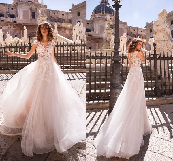 

princess lussanobridal wedding dresses v neck sleeveless lace bridal gowns button back boho plus size wedding dress vestido de novia, White