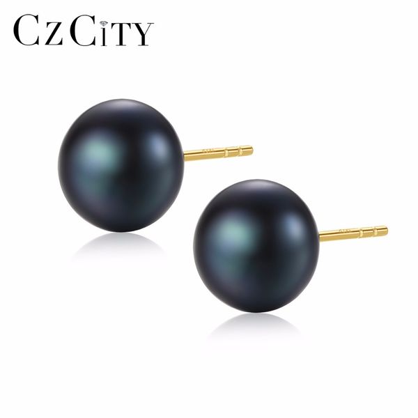 

czcity 18k pearl серьги стержня 7-7.5mm природные пресной воды pearl чистая 18k желтого золота серьги белый / розовый / фиолетовый / золото, Golden;silver
