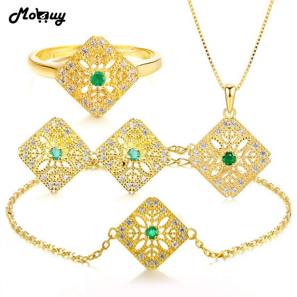 

mobuy natural gemstone emerald 4pcs jewelry sets 100% 925 sterling silver yellow gold fine jewelry for women wedding v029ehnr, Black