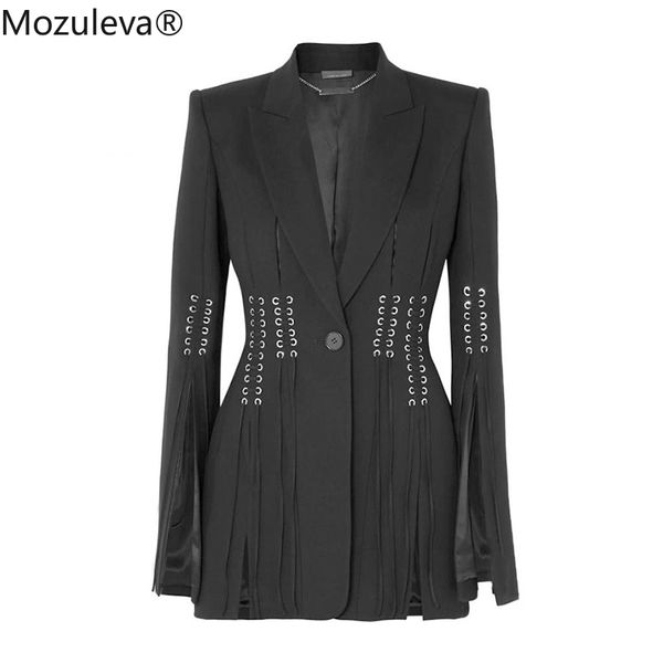 

mozuleva 2020 spring outwear fashion slim waist women blazer lapel long sleeve button bandage split black female suit jacket, White;black