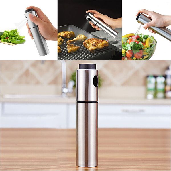 

silver stainless steel oil sprayer olive pump spraying oil bottle sprayer can jar pot tool can pot oil sprayer in stock wx-c44