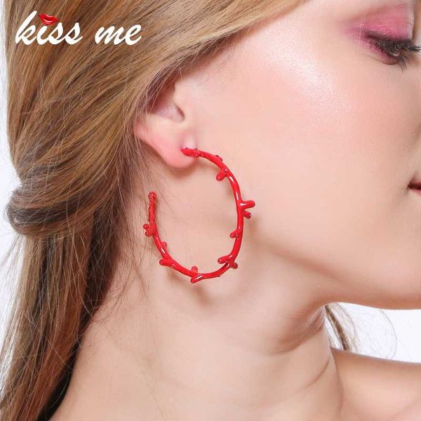 

kiss me hoop earrings 2020 korean fashion red white enamel coral big earrings women jewelry accessories, Golden