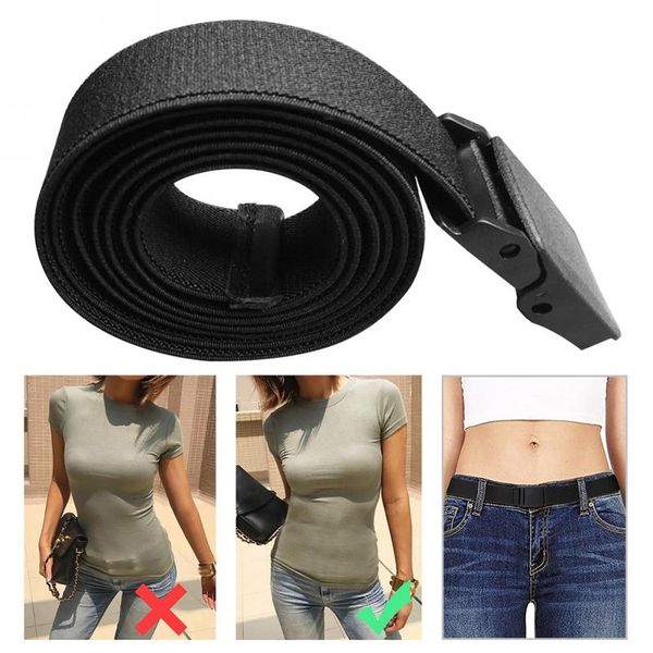 

women men waist belt invisible belt strap adjustable stretch flat snap buckle anti allergy elastic solid for jeans black, Black;brown