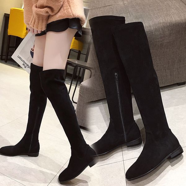 

круглый toe black boots zipper sexy бедра высокие каблуки высокие сексуальная пинетки дамы женская обувь сапоги на платформе женщины-за-коле