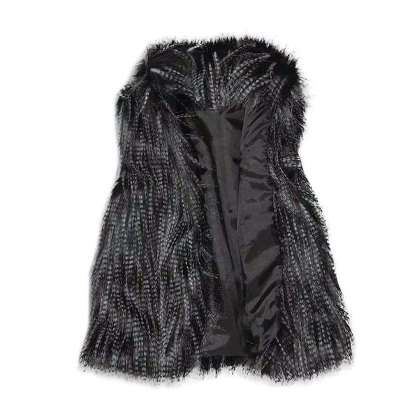 

chamsgend fashion women's wool vest faux fur vest winter striped crew neck faux fur solid coat jacket 1104, Black;white
