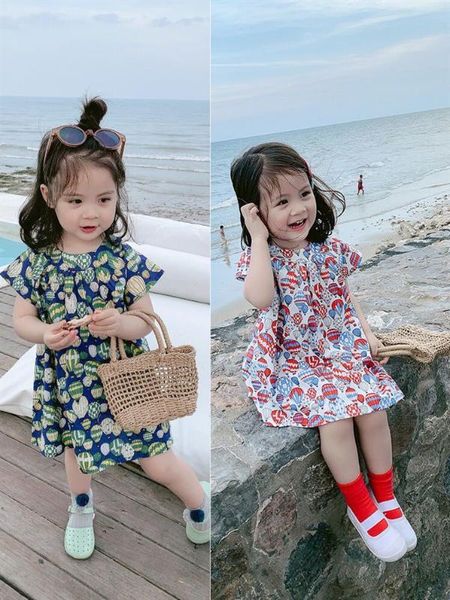 

koodykids vintage girls summer dress baby girl vintage balloon printed dress red green simple design summer green outfit, Red;yellow