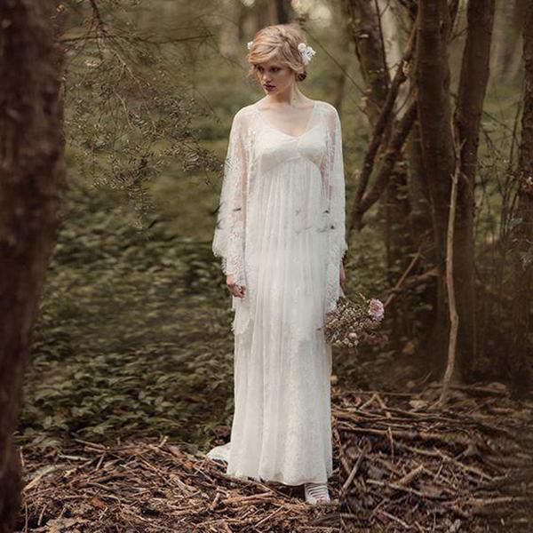 

vintage fairy lace country wedding dresses with long sleeves 2020 wedding dress v-neck long boho bridal gowns custom made, White