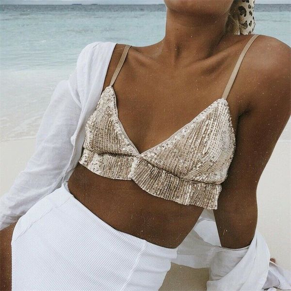 

2019 summer dress women bralet bra sequin tank casual blouse t-shirt beach cami us, White