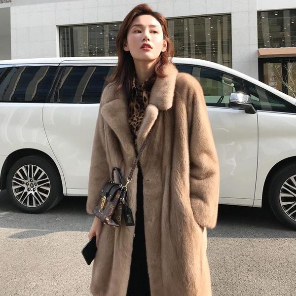 

women 2020 fashion autumn winter faux fur coat female loose casual imitation mink fur jacket thicken warm long overcoats n175 dt191029, Black
