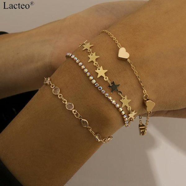 

lacteo 4 pcs/set bohemian love heart bangle bracelet shiny rhinestone charm bracelet summer beach jewelry female gifts, Black