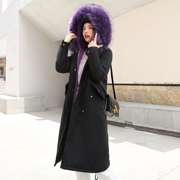 

women down jacket plus size 3xl womens parkas thicken outerwear faux fur hooded button coat long solid jackets pocket coats, Black
