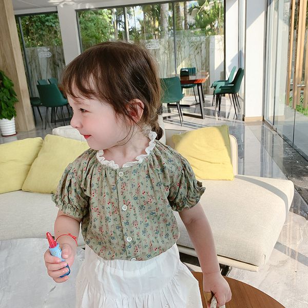 

2020 korea style baby girls printed shirt summer fashion kids girls blouse 1-7 years, White;black