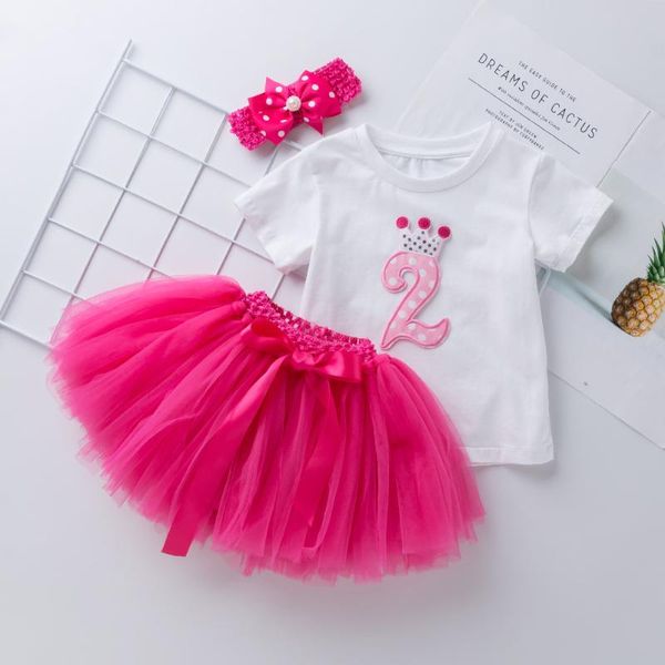 

clothing sets 2021 born tutu skirts baby set number girl t-shirt + skirt headband kids cotton clothes 2 years old birthday gift, White