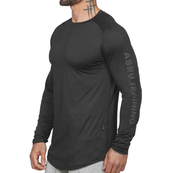

men's new asrv printed long-sleeved t shirt for men crew neck quick dry av sports training body-building t shirt, White;black
