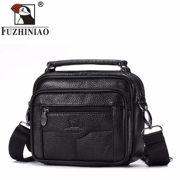 

fuzhiniao fashion business soft genuine cow leather real men messenger bag trip small crossbody shoulder bag male handbag zipper