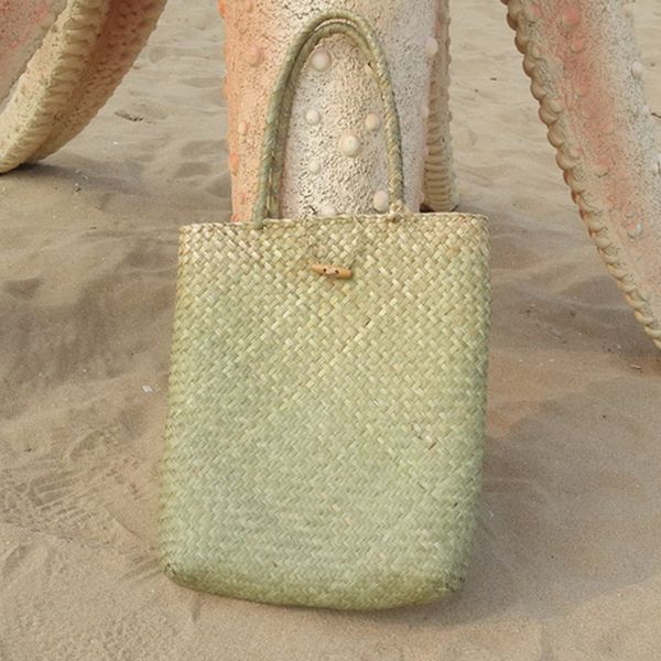 

summer beach bag rattan grass weaved casual tote shopping handbags women travel tourist storage bag shoulder bag(gree