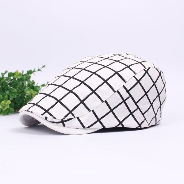 

kislady 2019 new spring summer simple wild beret caps for women men outdoor fashion newsboy hats vintage plaid cotton caps, Blue;gray