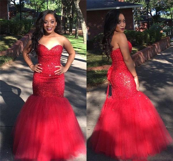 Africano Black Girls Prom Dresses Sexy Red Querida Sereia Pageant Holidays graduação desgaste da noite formal do partido vestidos Plus Size