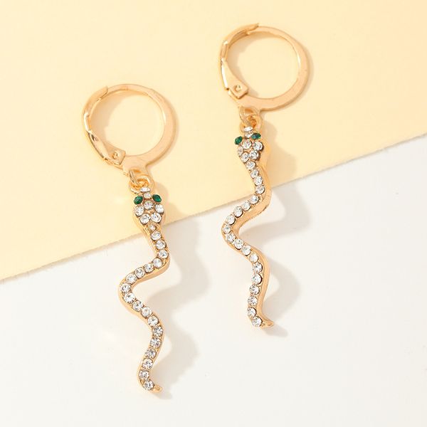 

1pair punk trendy rhinestone snake long earrings for women personality gold color animals hoop earrings ear stud jewelry e358, Golden;silver