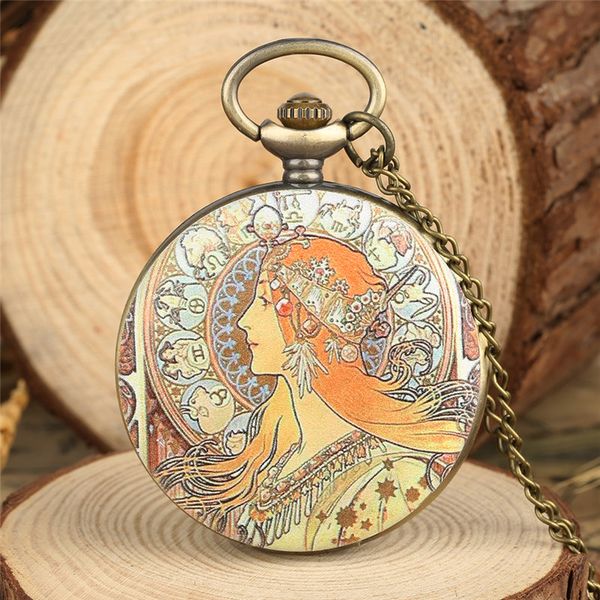 

elegant beauty lady design pocket watch vintage classic women girl analog quartz watches necklace pendant chain clock gifts, Slivery;golden