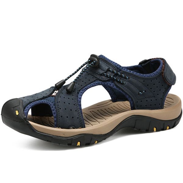 

big size genuine leather men sandals new summer men shoes beach sandals for man fashion brand outdoor casual sneakers, Black