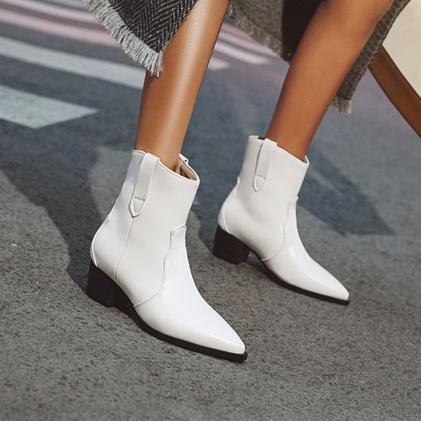 

2020 autumn winter fashion cowgirl boots women shoes western cowboy ankle boots pointed toe leather black shoes woman heel