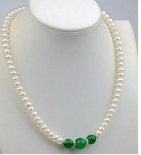 

8-9mm natural abacus white akoya pearl green j (10-12mm) beads necklace, Silver