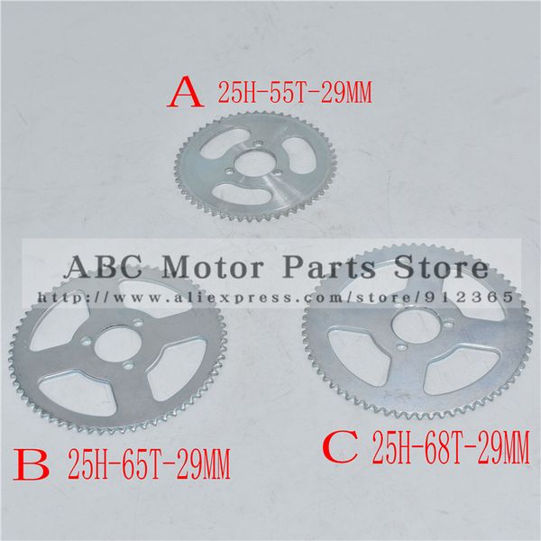 

55t 65t 68t 25h 29mm rear sprocket mini moto atv quad dirt pit pocket bike cross 47cc 49cc parts