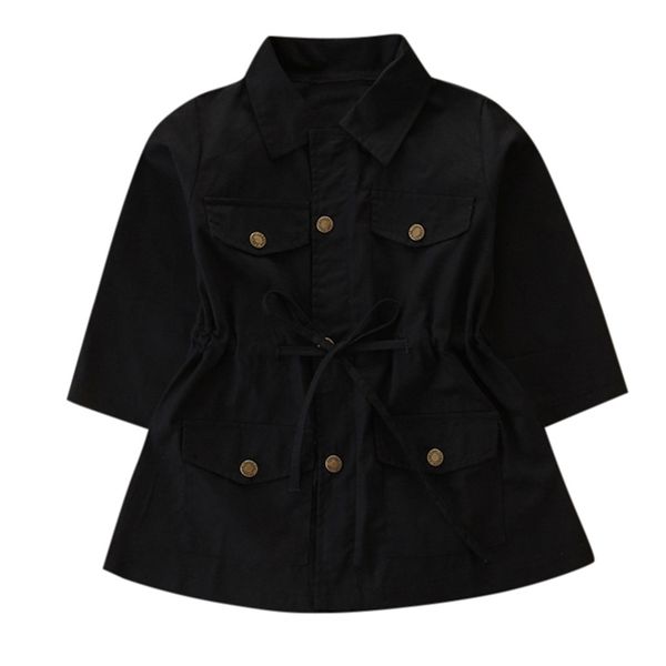 

baby girls long sleeved trench coat children's fall solid color turn-down collar windbreaker jacket outwear parka 2-7 years a20, Blue;gray