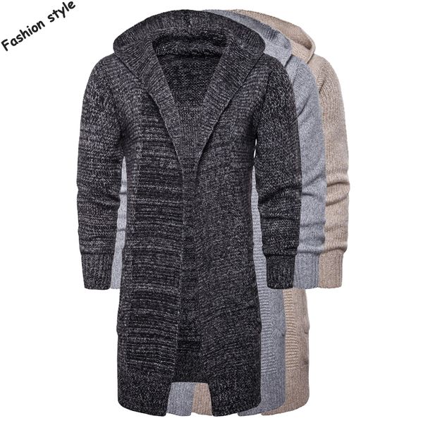 

2018 long style mens long sleeve v-neck hooded knit sweaters coats casual mens cardigan outerwear fashion, White;black
