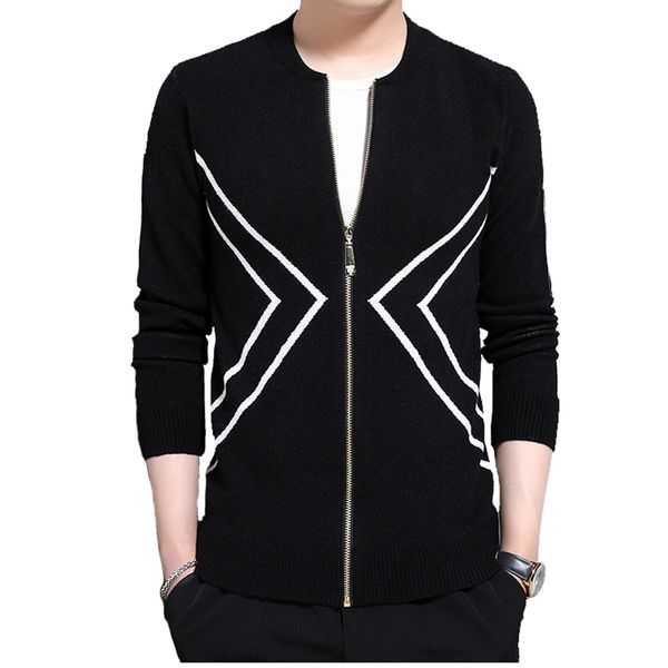 

new fashion man knitted zip cardigan slim mens sweater coat casual fashion cardigan, White;black