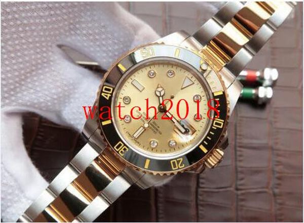 

Christmas Gift Top Quality NEW Mens Watch Wristwatch Gold Dial Sapphire Black Bezel 116613LB WATCH Automatic 40mm Mens Watch Watches