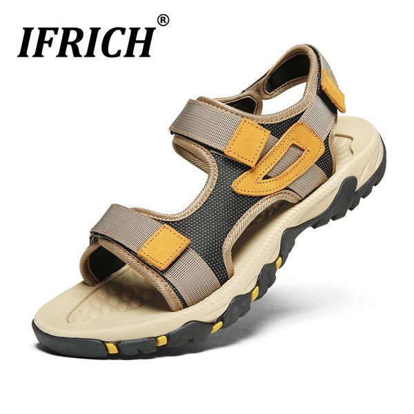 

sandals for men mens hook & loop beach outdoor shoes anti slip trekking sandals man plus size 46 47 beach sneakers men, Black