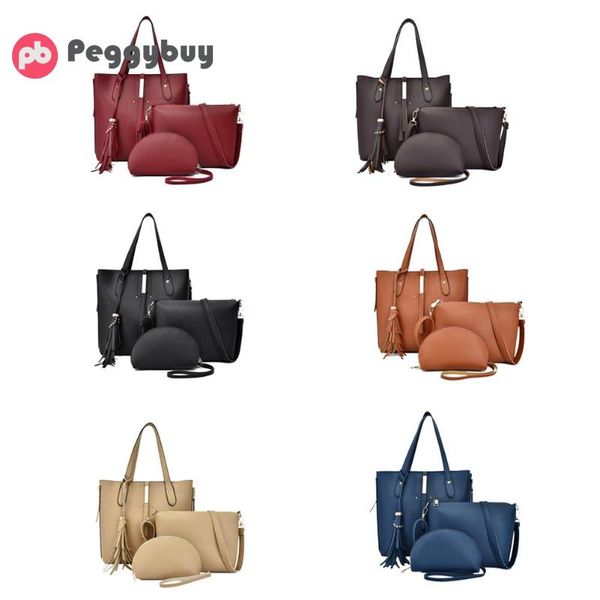 

3pcs/set women lady leather shoulder bag handbag satchel clutch coin purse women shoulder bag pure color large handbag clutch