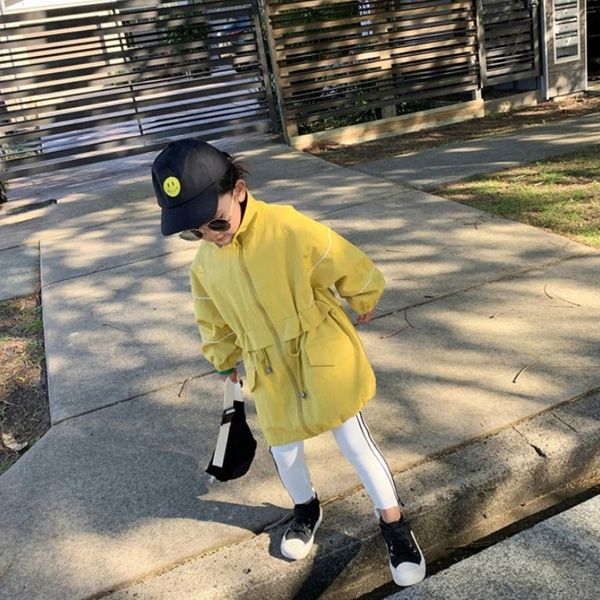 

spring jackets for girls fashion kids girl long jacket coat cardigan zipper windbreaker 2-7yrs children clothes girl trench coat, Blue;gray