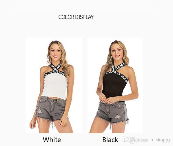 

2019 летняя рубашка письмо личность крест-тонкий стрейч плечевой ремень нижний ремень жилет женщина летняя одежда сексуальный топ, White