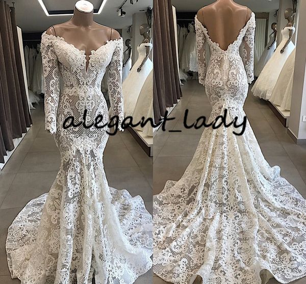 

lace applique off shoulder wedding dresses with long sleeve 2020 long sleeve plus size country garden bride gown mariage vestid, White