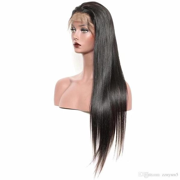 

indian virgin remy silky straight natural black lace front human hair wig with baby hair lace closure wigs for black women