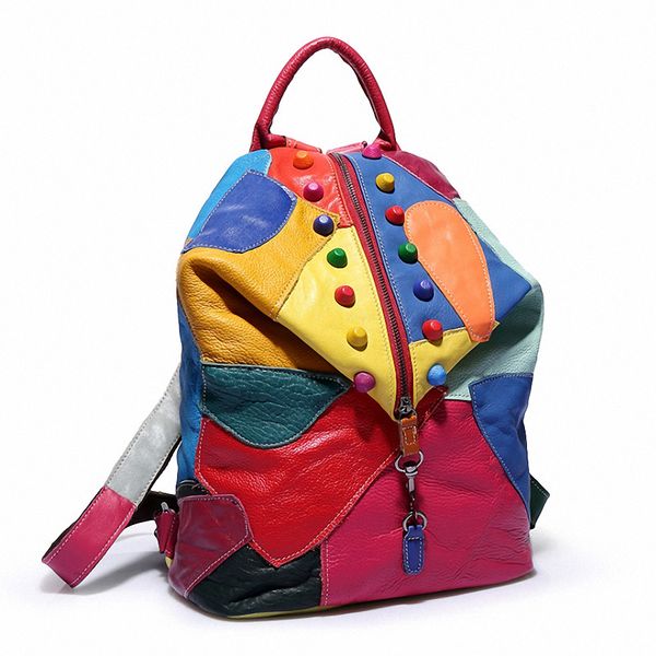 

genuine leather backpack sheepskin summer backpack designer travel colorful patchwork luxury bag shopper bag 2019 new gift