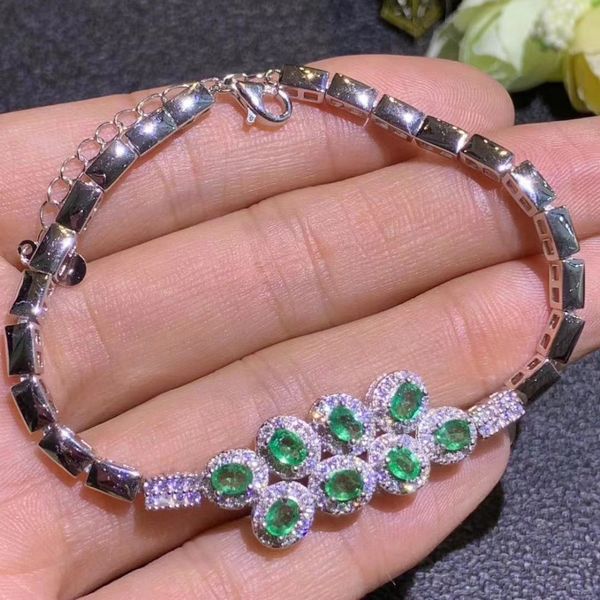 

natural green emerald bracelet natural gemstone bracelet 925 silver delicate chain flower women party gift jewelry, Golden;silver