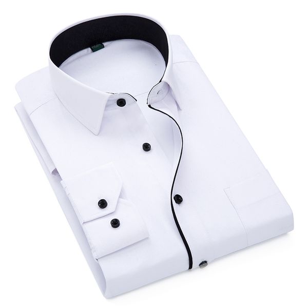 

very good quality 2019 new men's dress shirt long sleeve party male brand shirts black border twill tooling solid shirts s-5xl, White;black