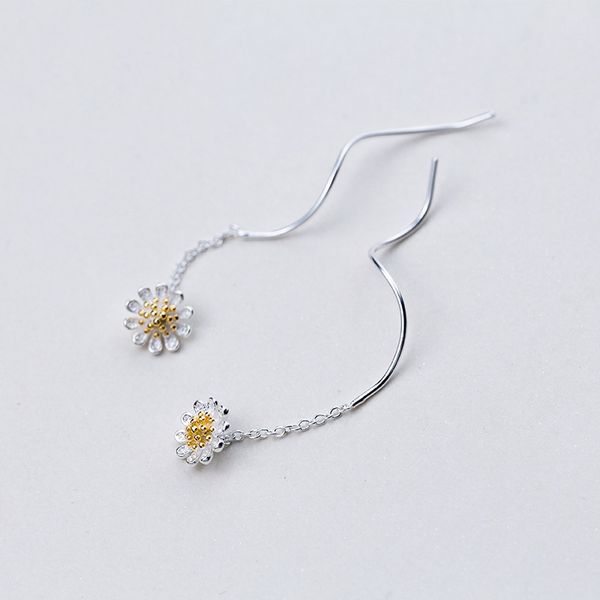 

mloveacc 100% real 925 sterling silver gold color daisy drop earrings fashion dangle earring for women girls lady fine jewelry