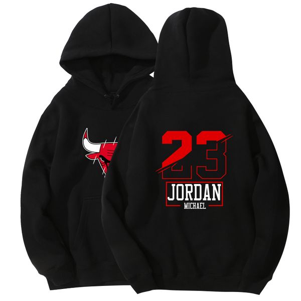 

autumn and winter men's hoodie fashion men's sweatshirt no. 23 printed long-sleeved pullover loose large size, Black