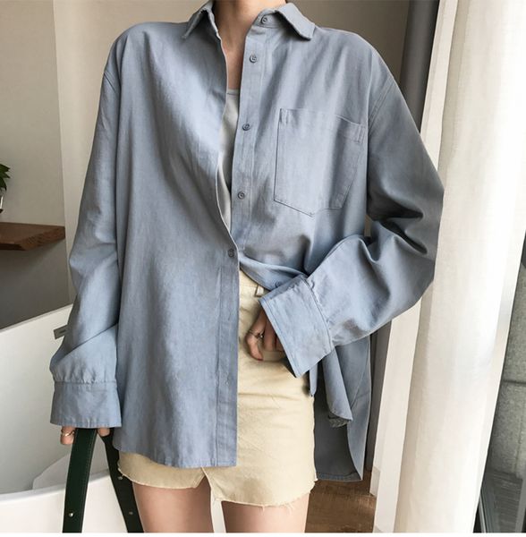 

mazefeng хлопок блуза женщины летние рубашки дамы весна длинным рукавом синий белый блуза вскользь tops chemisier femme blusas mujer, White