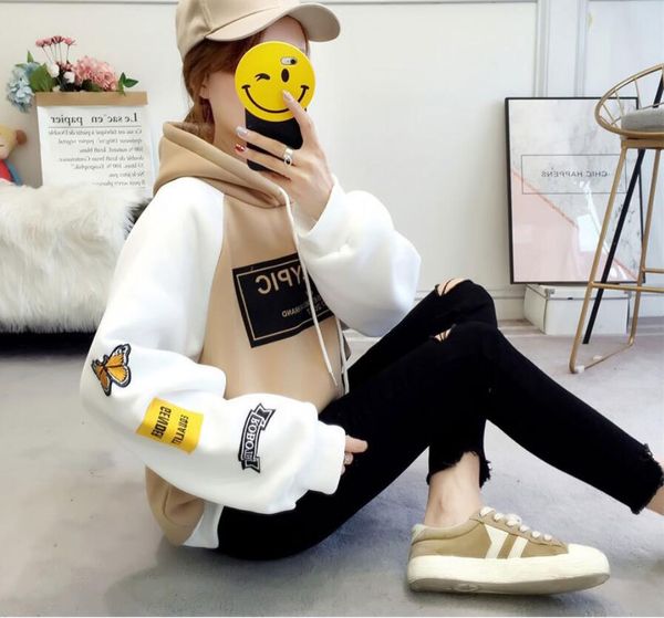 

2019 hooded plus velvet thick sweater women's autumn and winter new loose small fresh student wild shirt, Black