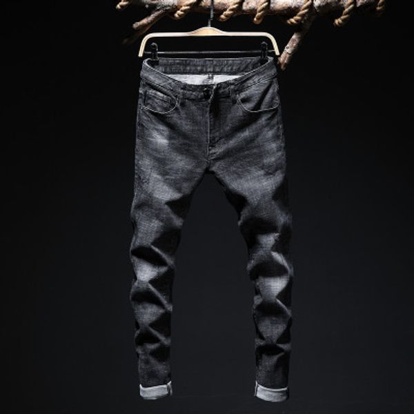 

2020 дизайнер новые мужские джинсы тонкие простые брюки прямые бобины брюки молодежные популярный случайные брюки джинсы, Blue