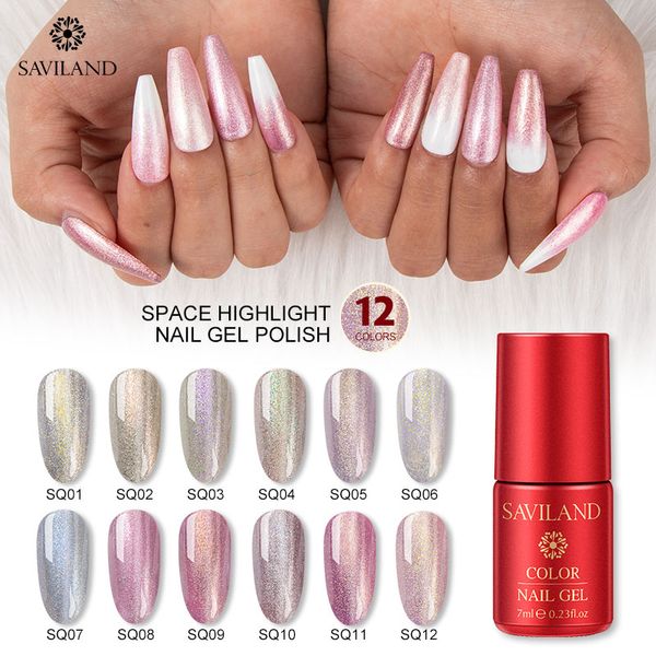 

saviland 7ml superfine platinum sparkle gel semi permanent gel polish glitter highlight for diy paint design nail art, Red;pink